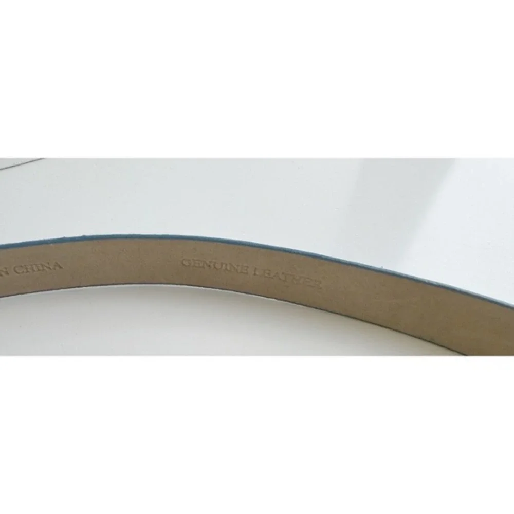 Ann Taylor Blue Lizard‎ Embossed Genuine Leather Slim Belt Silver Buckle S 47-85